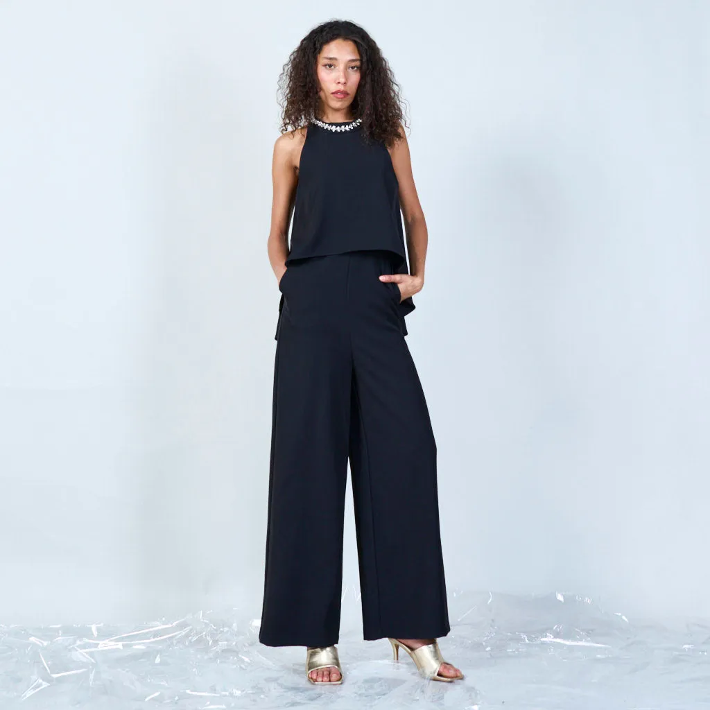 Elegant layered jumpsuit with embellished neckline wholesale