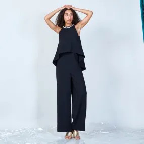 Elegant layered jumpsuit with embellished neckline wholesale