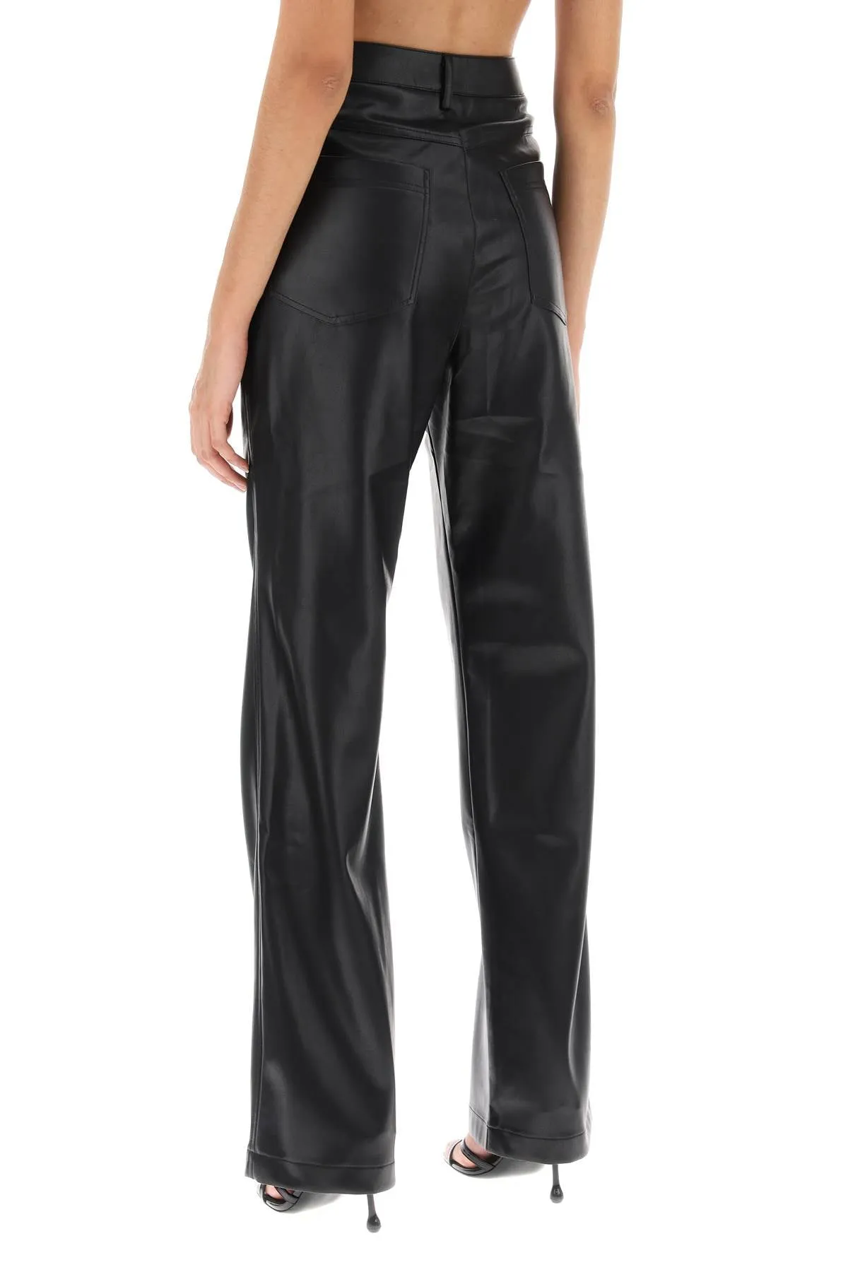 embellished button faux leather pants