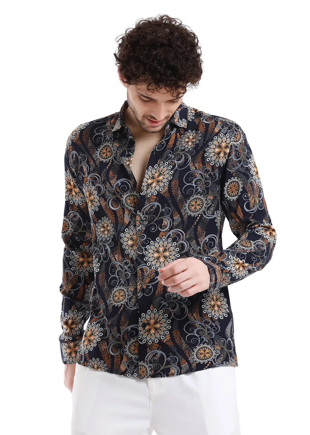 Floret Blue Print Feather Shirt