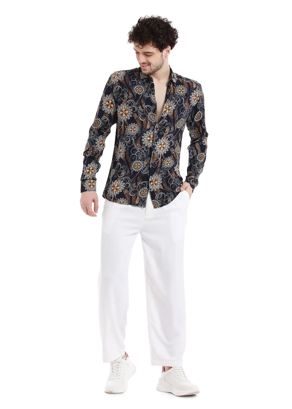 Floret Blue Print Feather Shirt