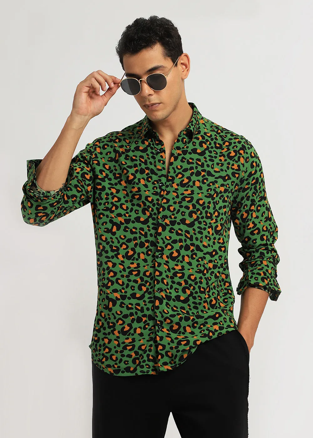 Green Leopardic Print Full sleeve shirt