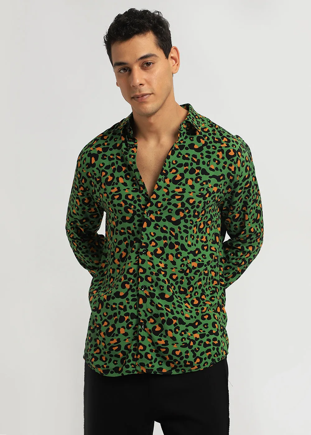 Green Leopardic Print Full sleeve shirt