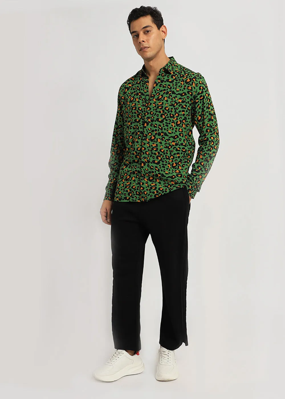 Green Leopardic Print Full sleeve shirt