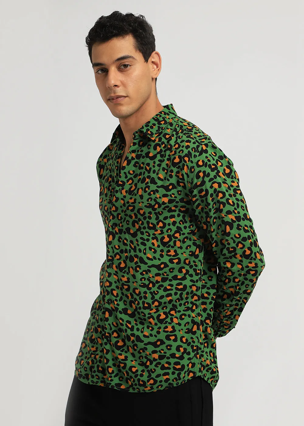 Green Leopardic Print Full sleeve shirt