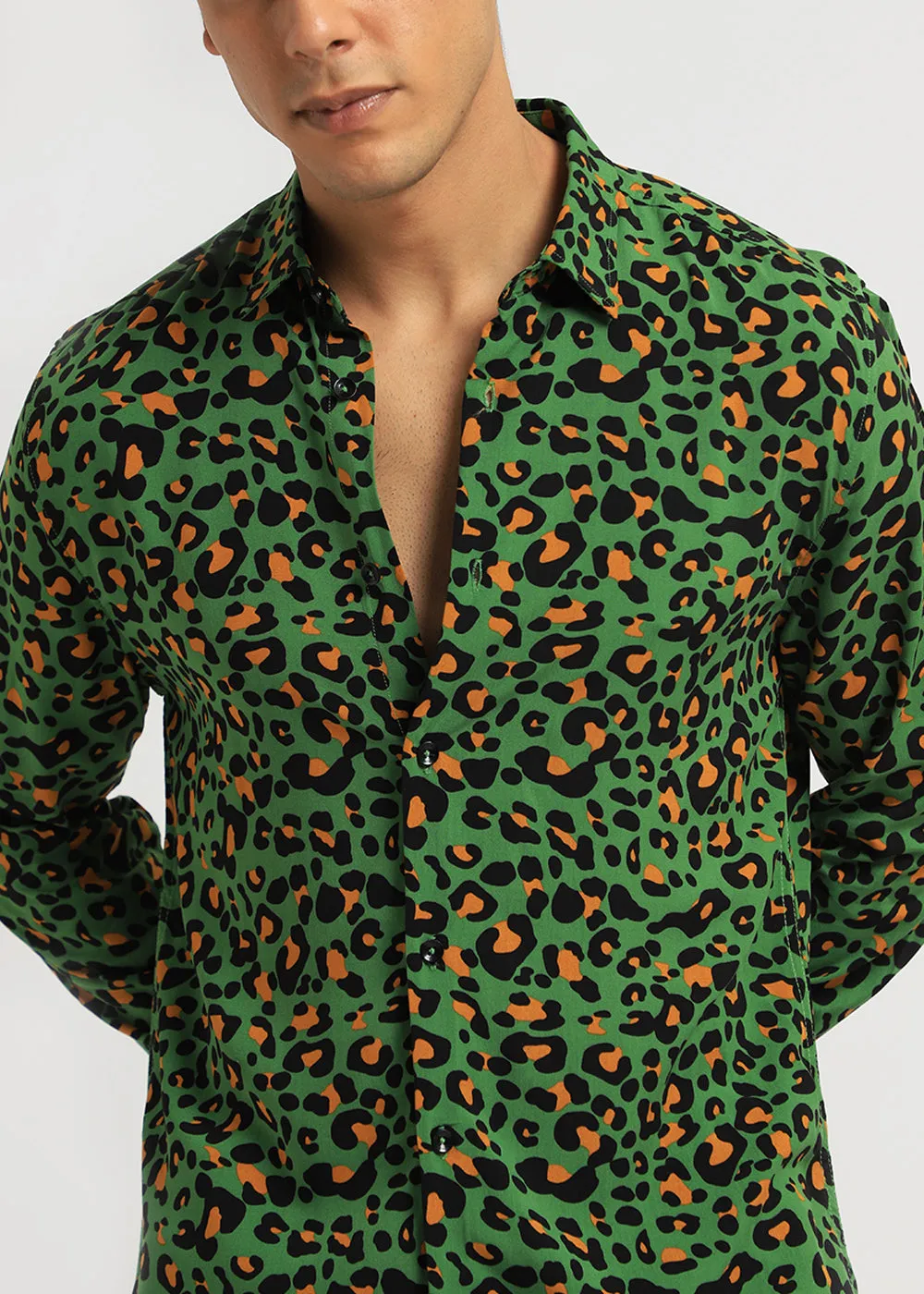 Green Leopardic Print Full sleeve shirt