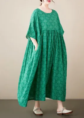 Green Patchwork Wrinkled Cozy Cotton Maxi Dresses Summer LY6097