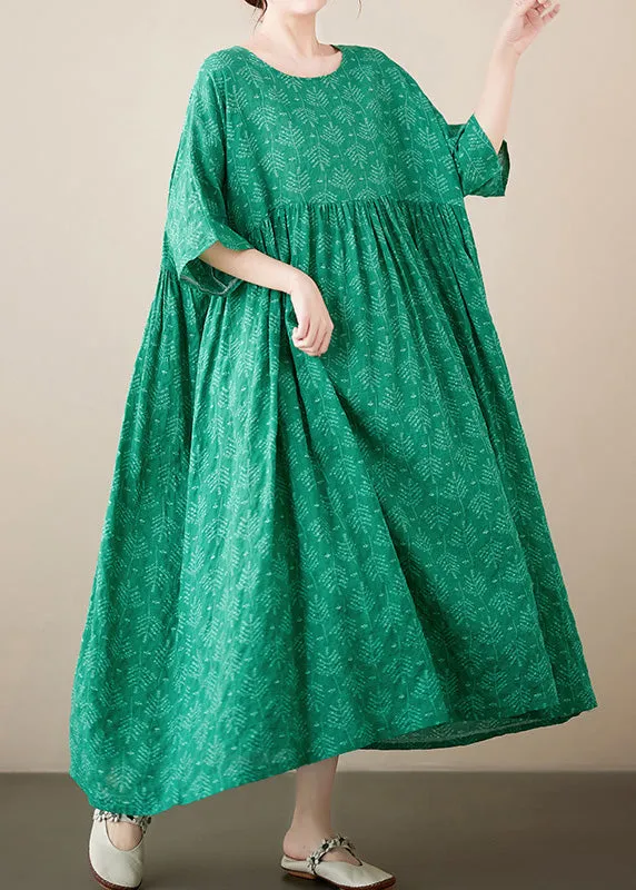 Green Patchwork Wrinkled Cozy Cotton Maxi Dresses Summer LY6097