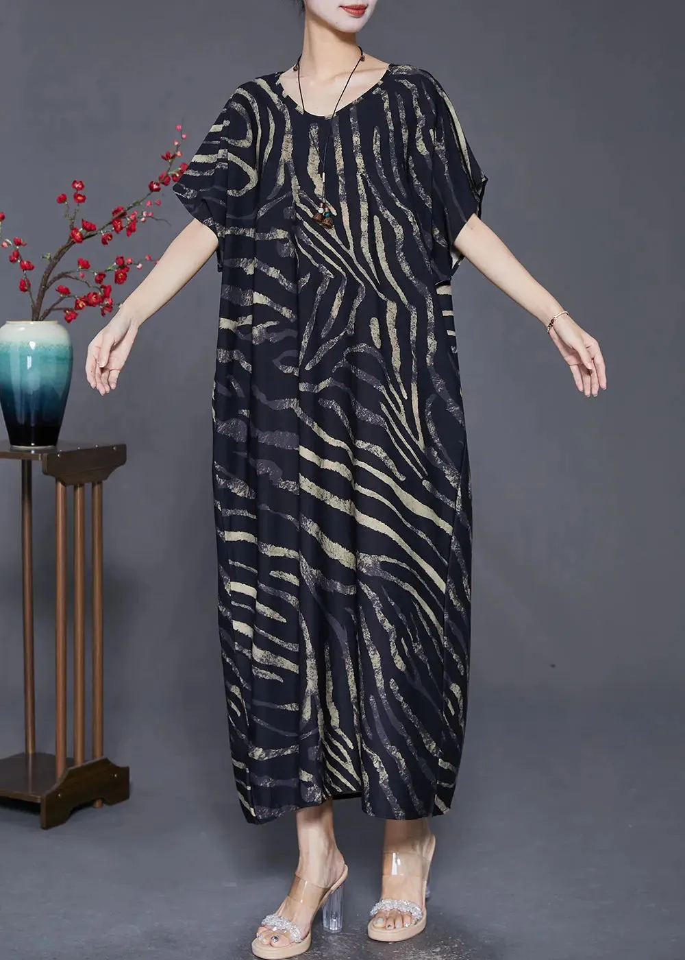 Handmade Black Oversized Striped Vacation Dresses Summer LY8049