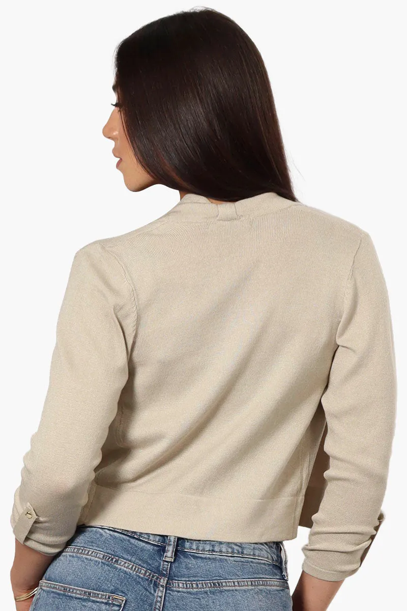 Impress Roll Up Sleeve Open Shrug Cardigan - Beige