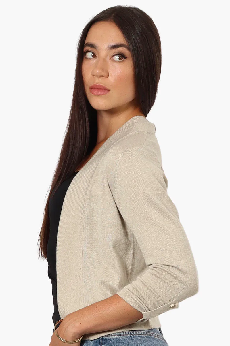 Impress Roll Up Sleeve Open Shrug Cardigan - Beige