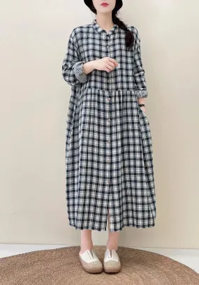 Italian Dark Grey Oversized Plaid Cotton Robe Dresses Fall ML3273