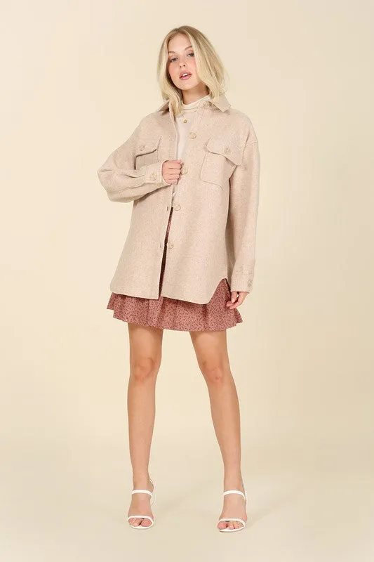 Kayla Light beige shacket with pockets