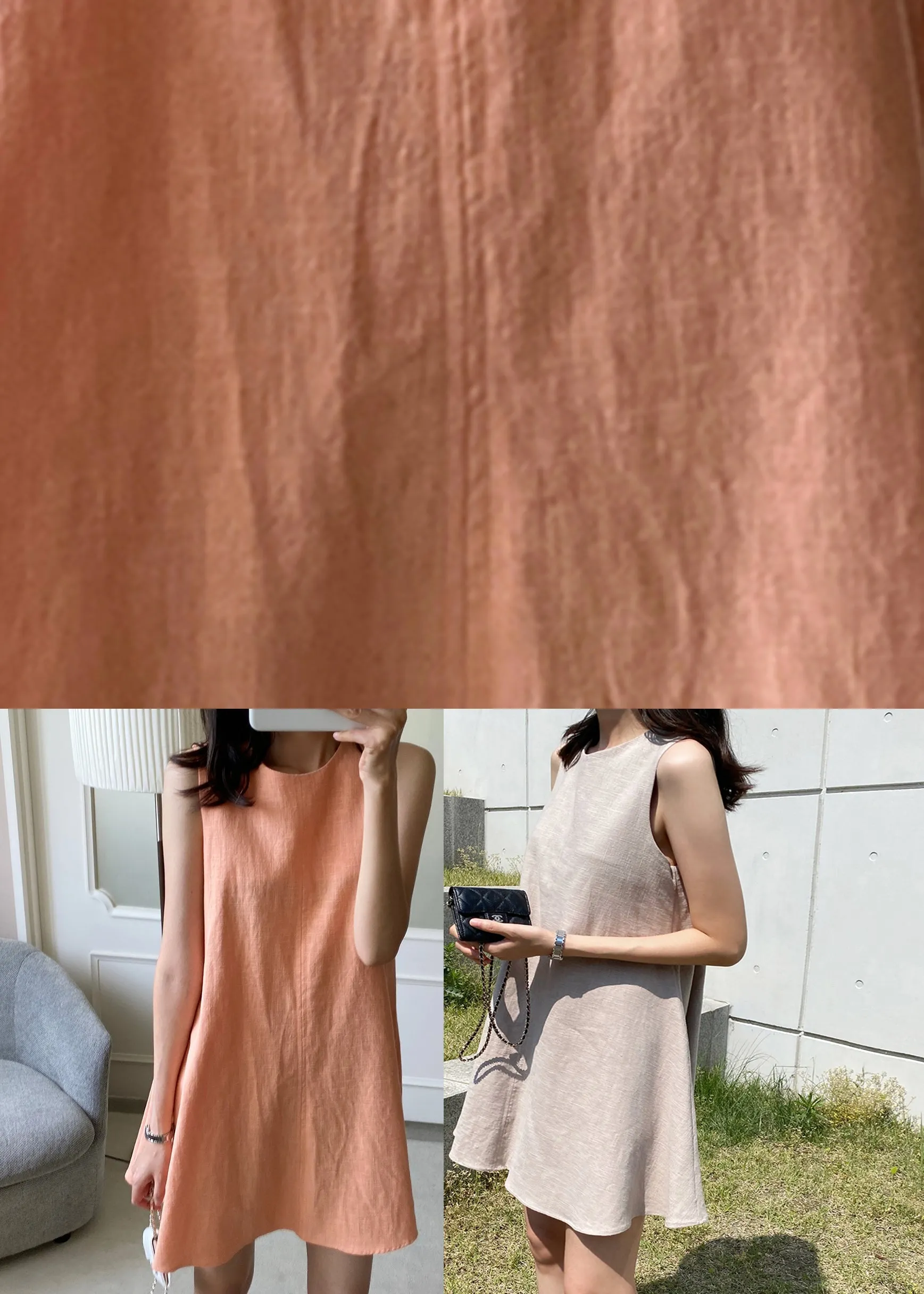 Khaki Patchwork Solid Mid Dresses Sleeveless LY2636