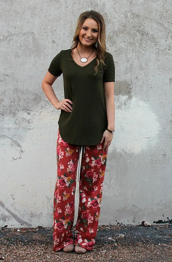 Last Chance Size Small | Sweet Dreams Lounge Pants in Rust Floral | ONLY 1 LEFT!