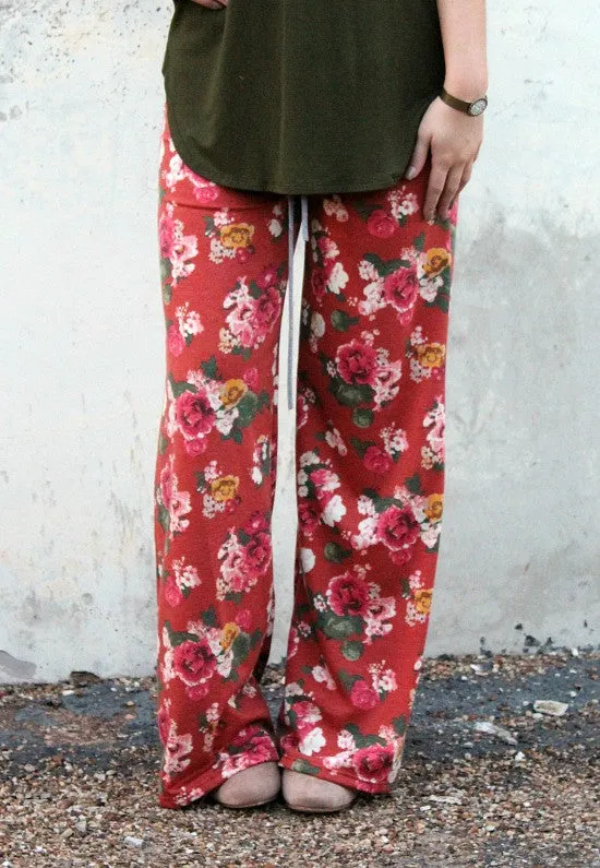 Last Chance Size Small | Sweet Dreams Lounge Pants in Rust Floral | ONLY 1 LEFT!