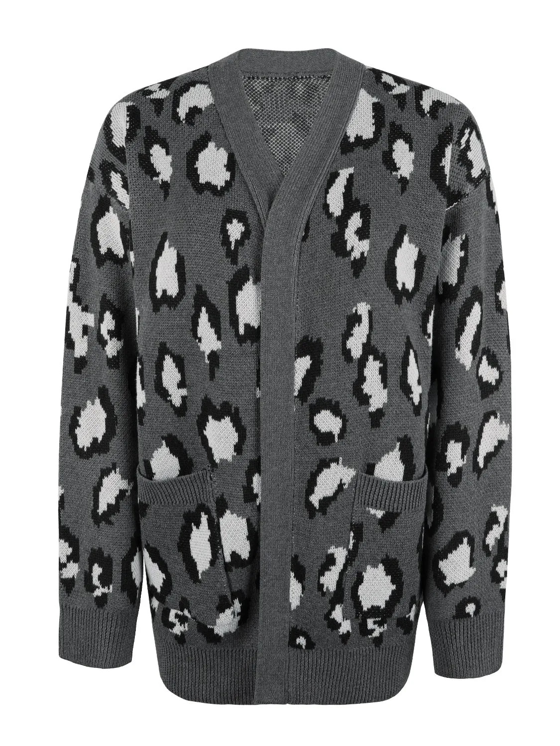 Leopard Open Front Dropped Shoulder Cardigan