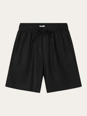 Linen mix elastic waist shorts - Black Jet