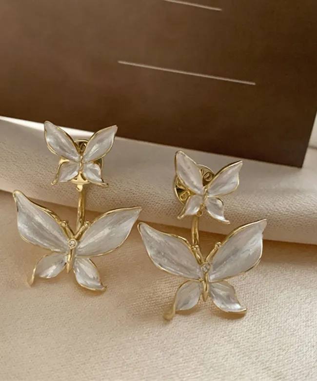 Loose White Copper Overgild Butterfly Stud Earrings LY1791