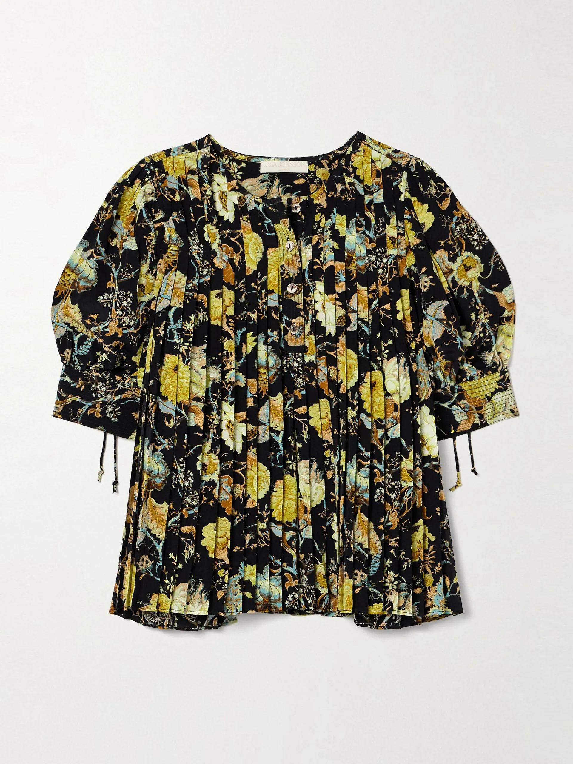 Marion pleated floral-print silk crepe de chine blouse