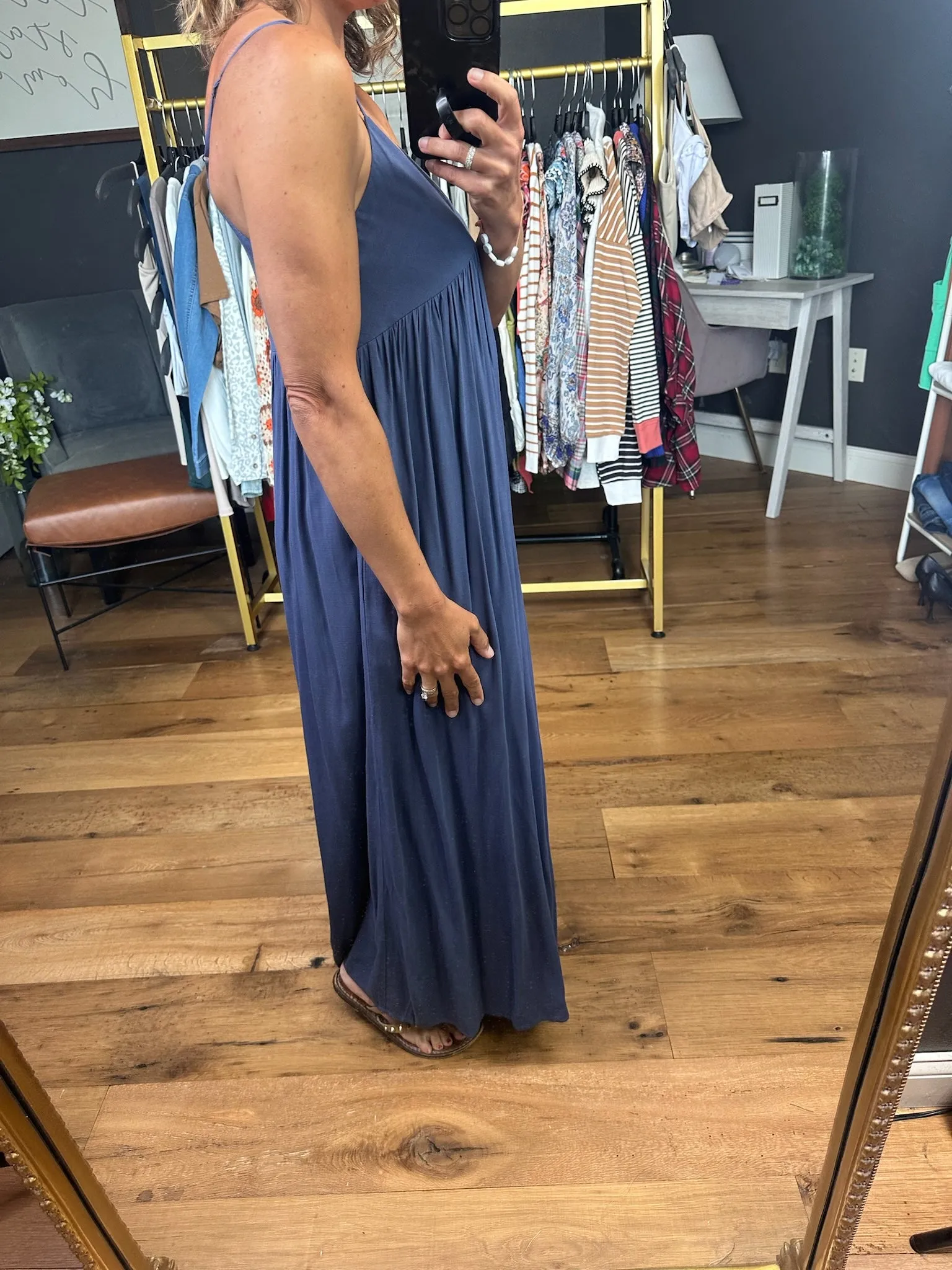 On My Own V-Neck Maxi Dress - Denim