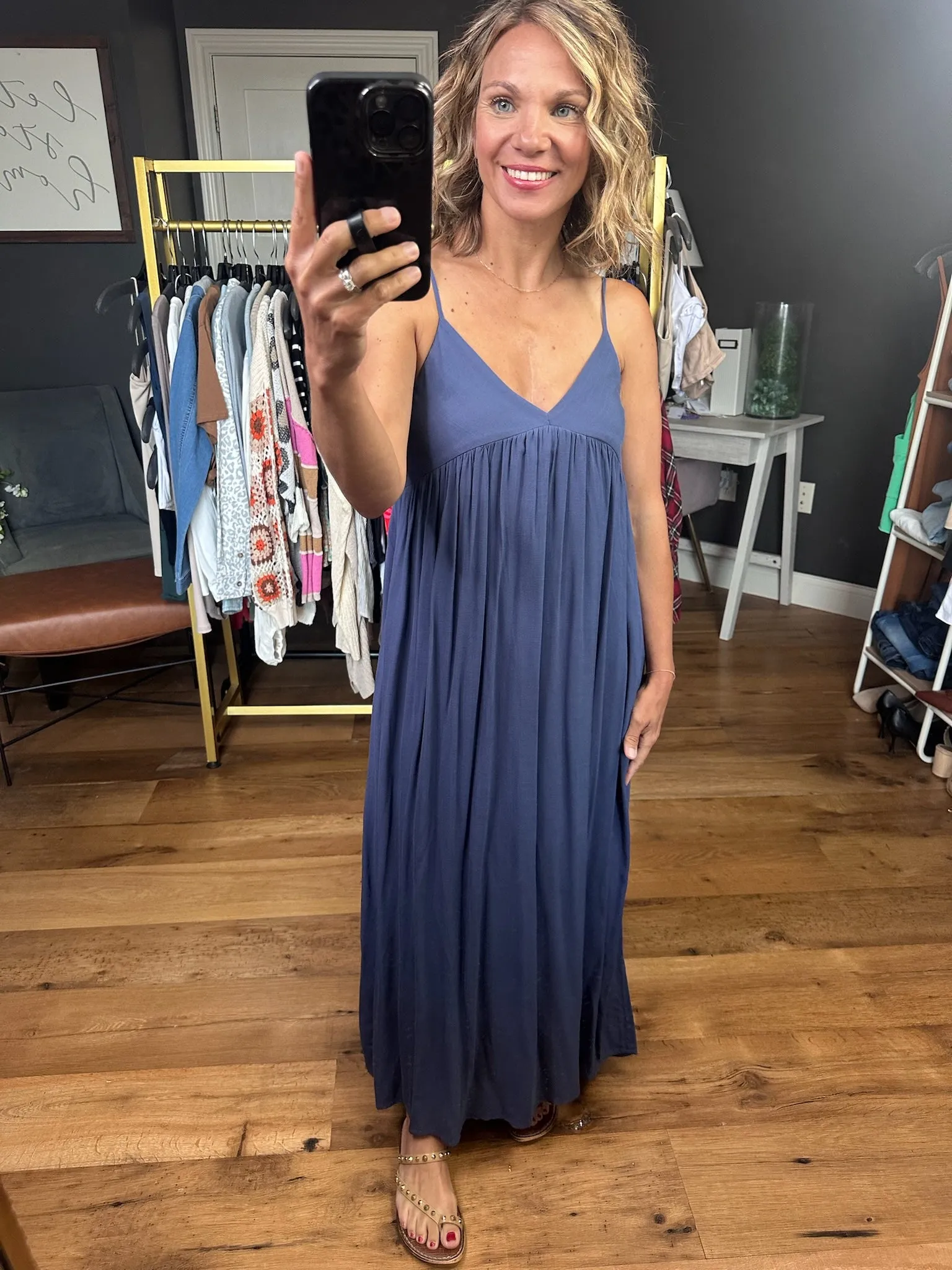 On My Own V-Neck Maxi Dress - Denim