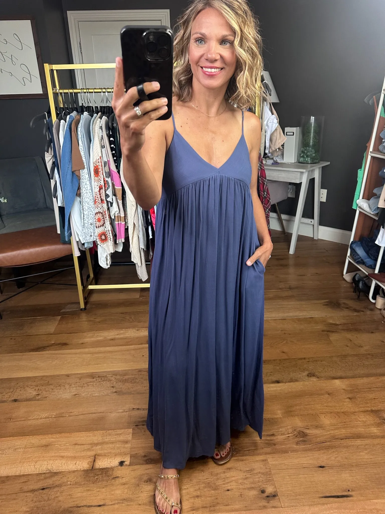 On My Own V-Neck Maxi Dress - Denim