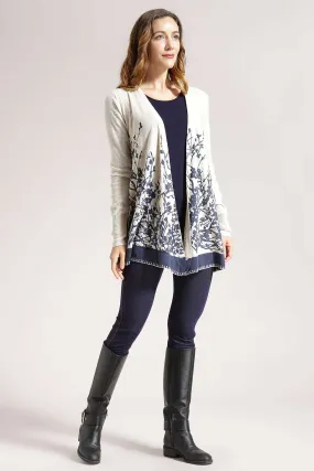 Open Cardigan with Floral Design