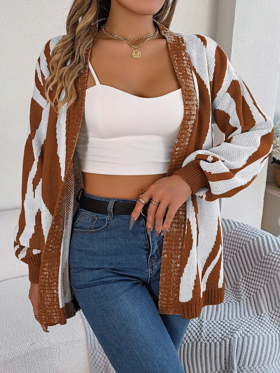 Open Front Animal Print Cardigan