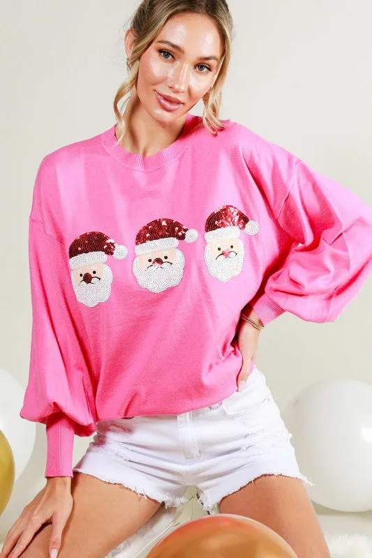 Pink Sequin Santa Detail Sweater Top