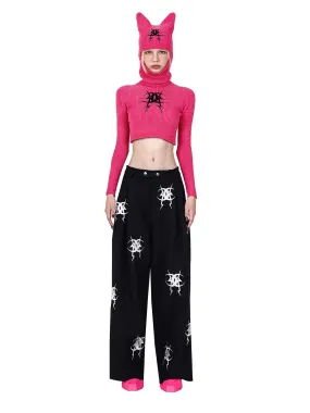 PINKSPINK Anarchy Symbol Wide-Leg Trousers - Black and White