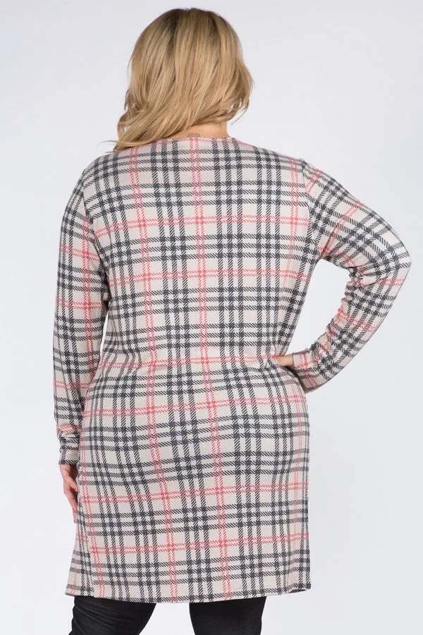 Plus Size Vintage Plaid Cardigan