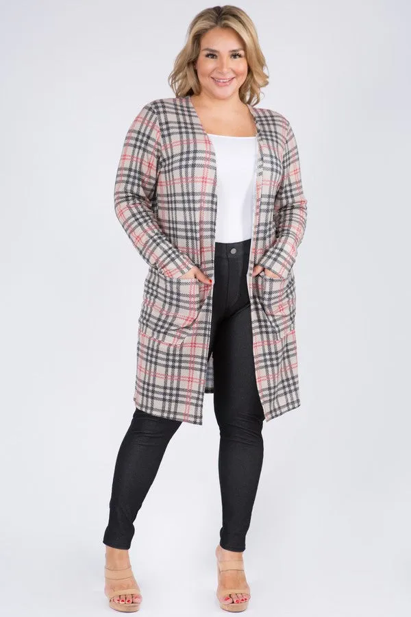 Plus Size Vintage Plaid Cardigan