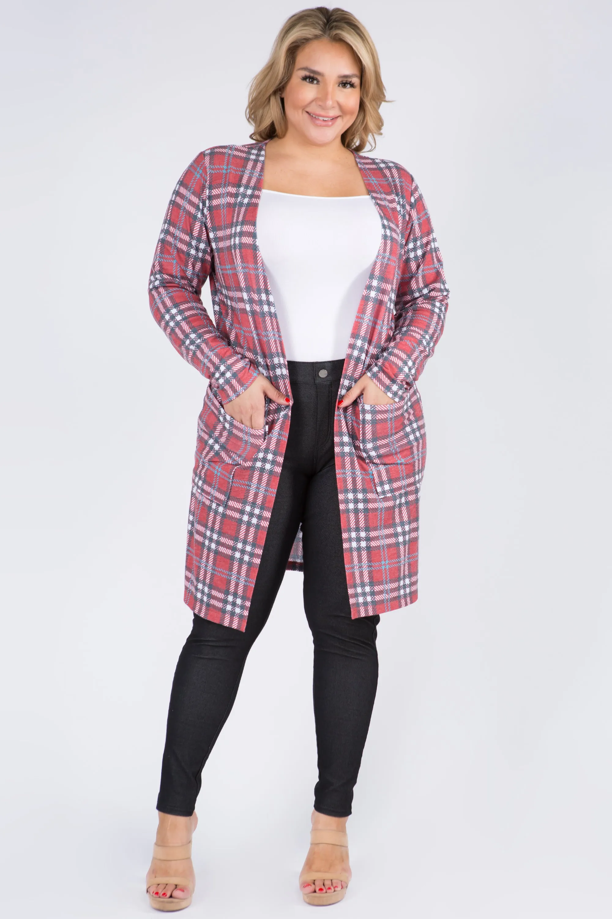 Plus Size Vintage Plaid Cardigan