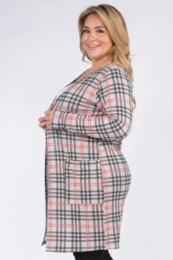 Plus Size Vintage Plaid Cardigan