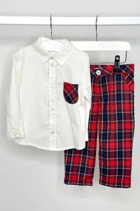 "Aire" Red Tartan Shirt & Trousers