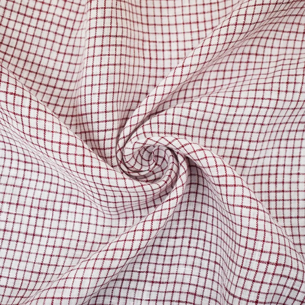 Red-White Spence Bryson Grid Check Washed Irish Linen Woven Fabric