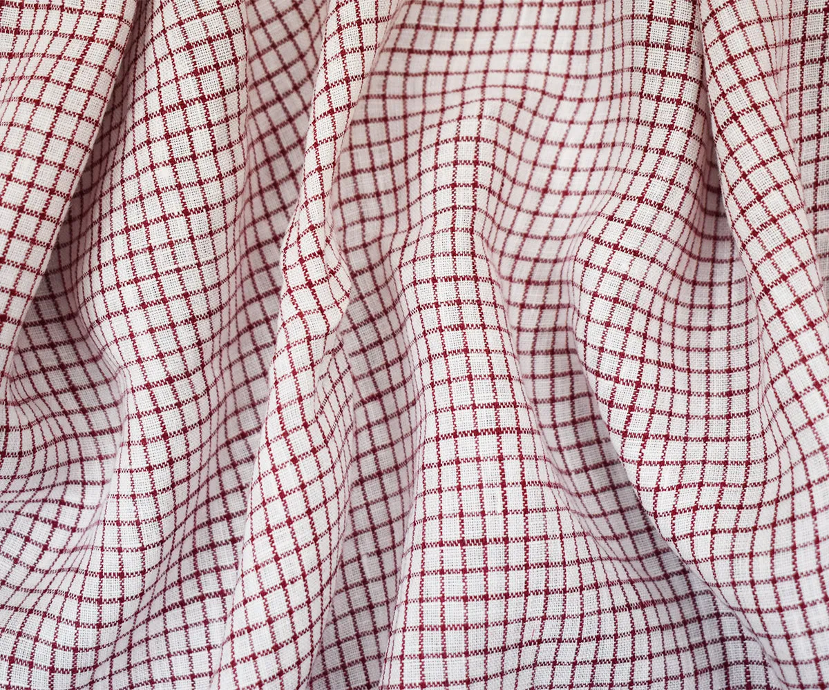 Red-White Spence Bryson Grid Check Washed Irish Linen Woven Fabric