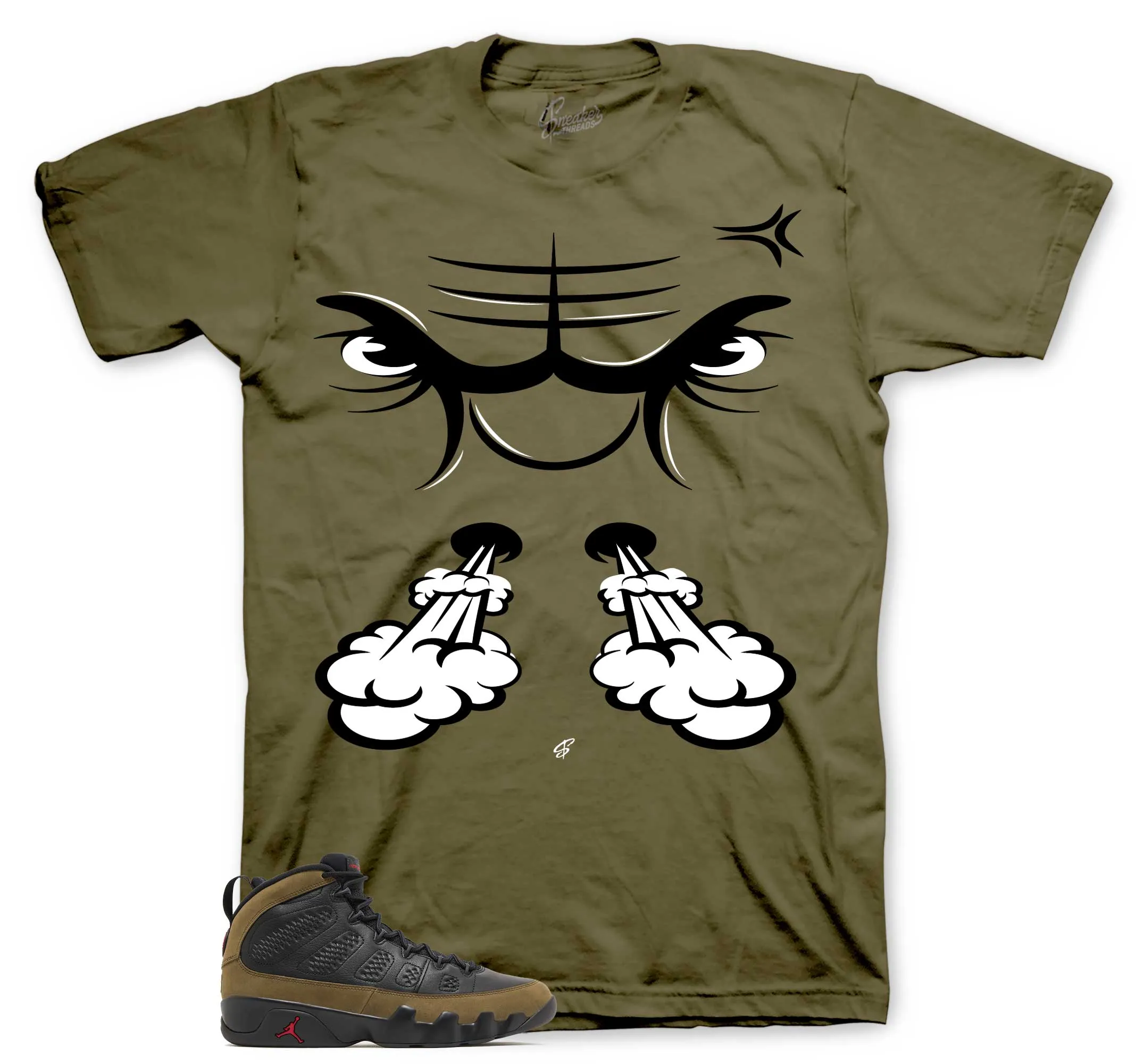 Retro 9 Olive Raging Face Shirt