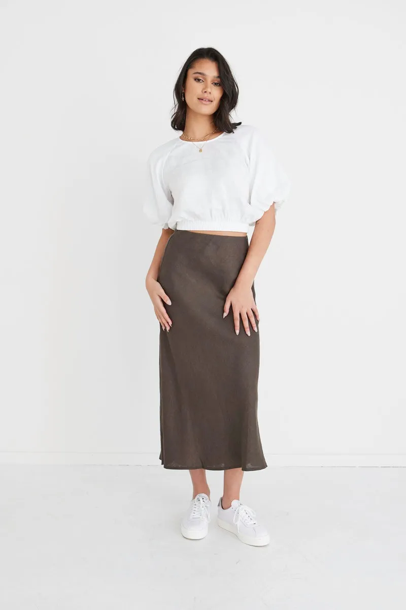 RE:UNION - Matty White Linen Puff Sleeve Crop Top