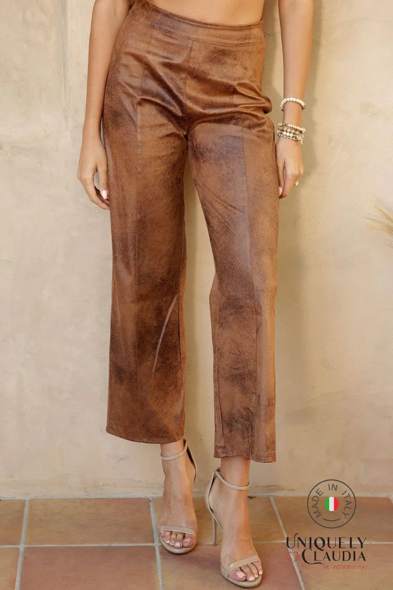 Rossana Faux Stonewash Suede Wide Leng Pants