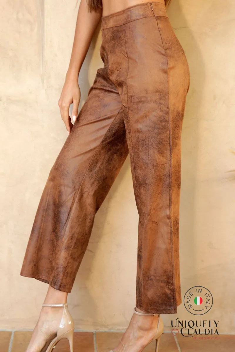 Rossana Faux Stonewash Suede Wide Leng Pants