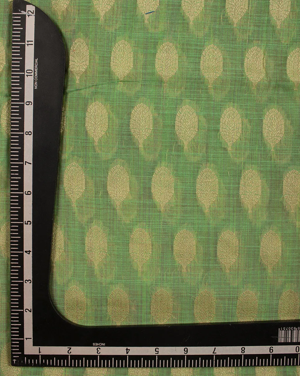 Sea Green Gold Booti Pattern Woven Jacquard Chanderi Fabric