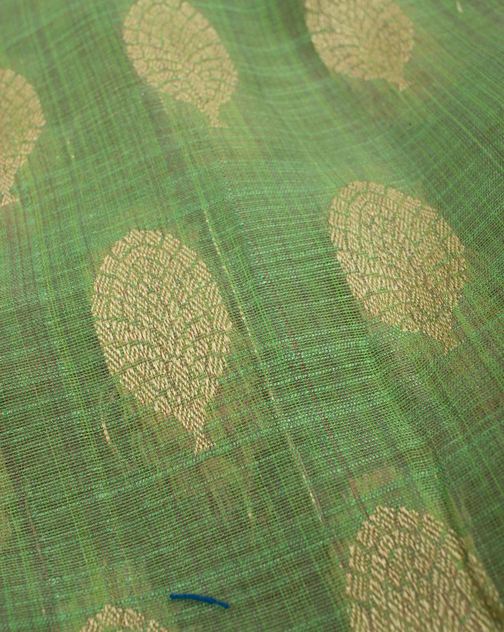 Sea Green Gold Booti Pattern Woven Jacquard Chanderi Fabric