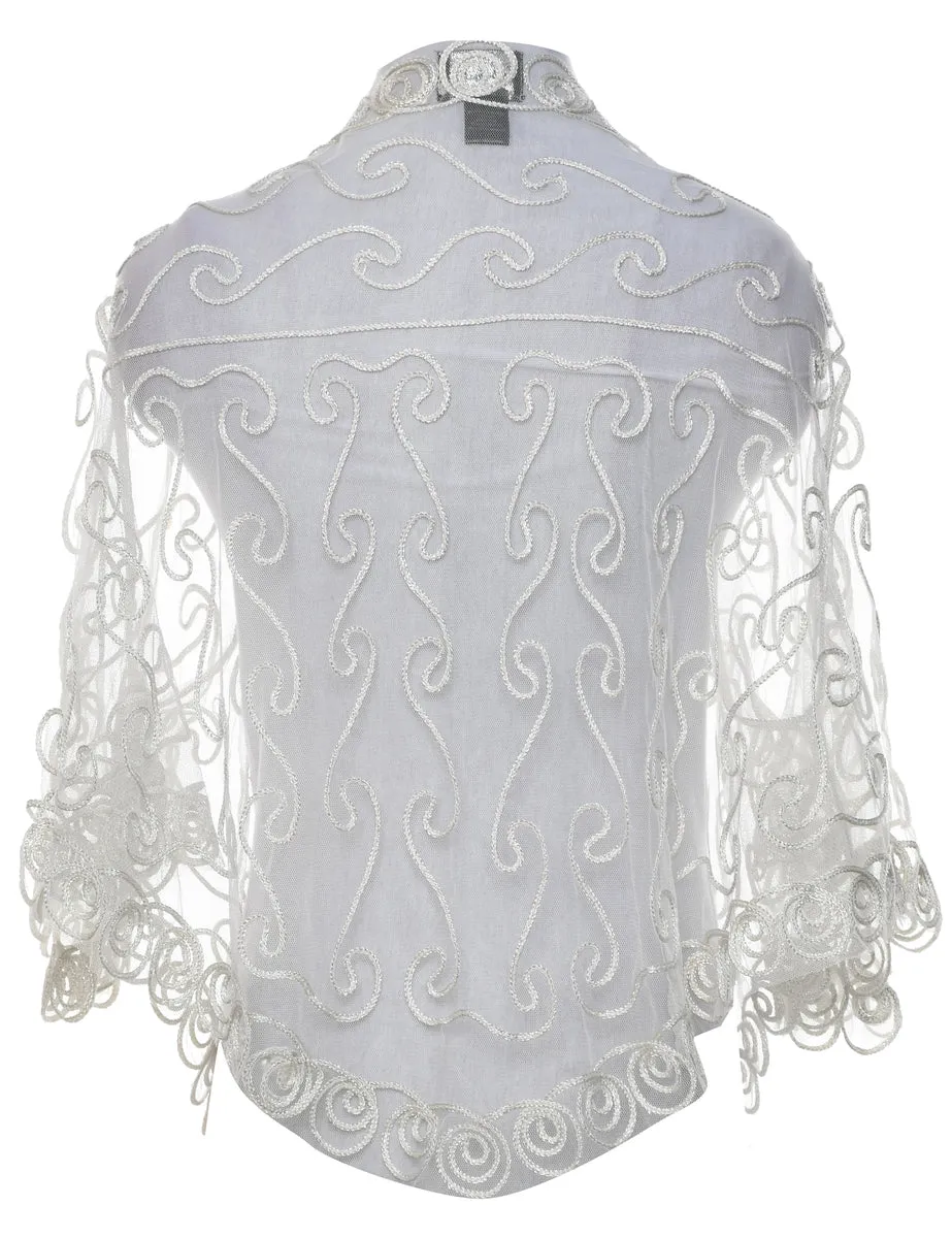 Sheer  Embroidered Off White Jacket - M