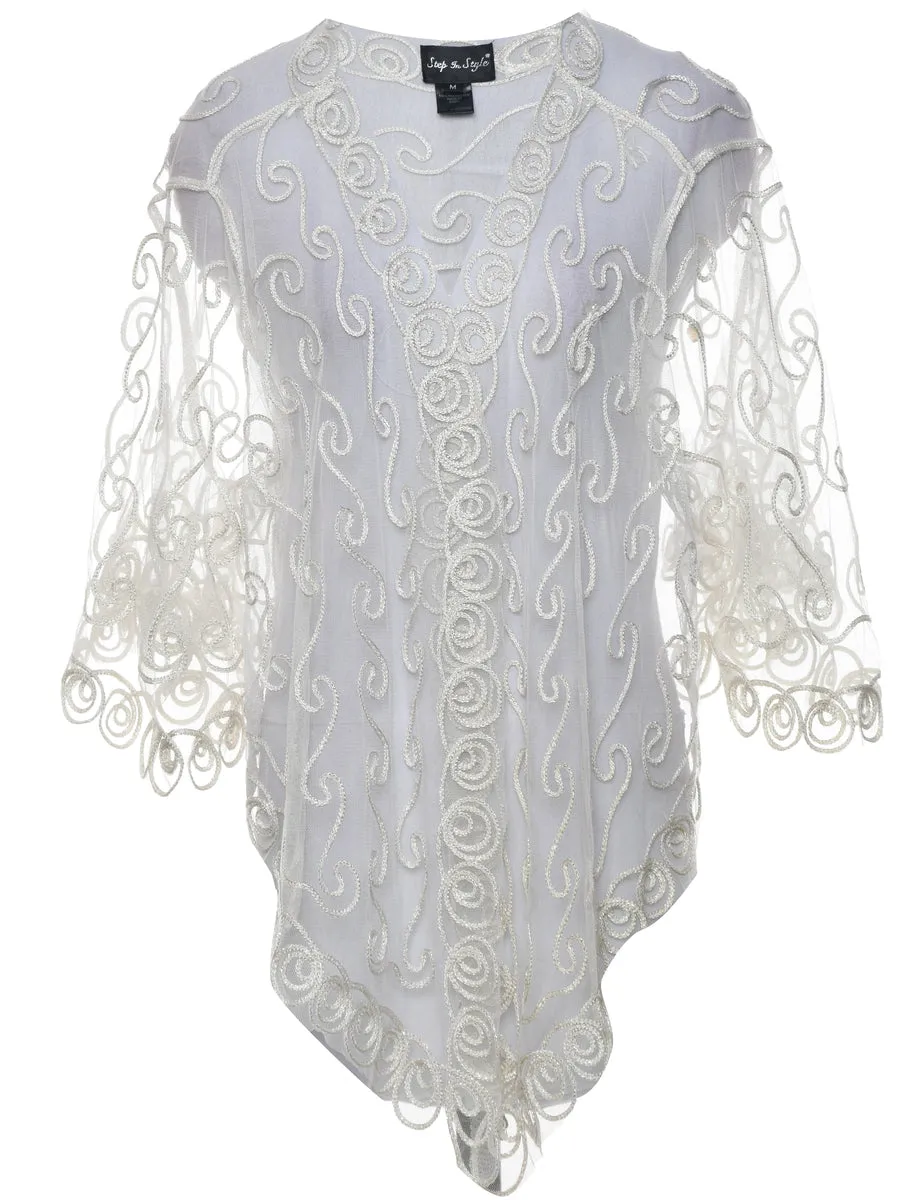 Sheer  Embroidered Off White Jacket - M