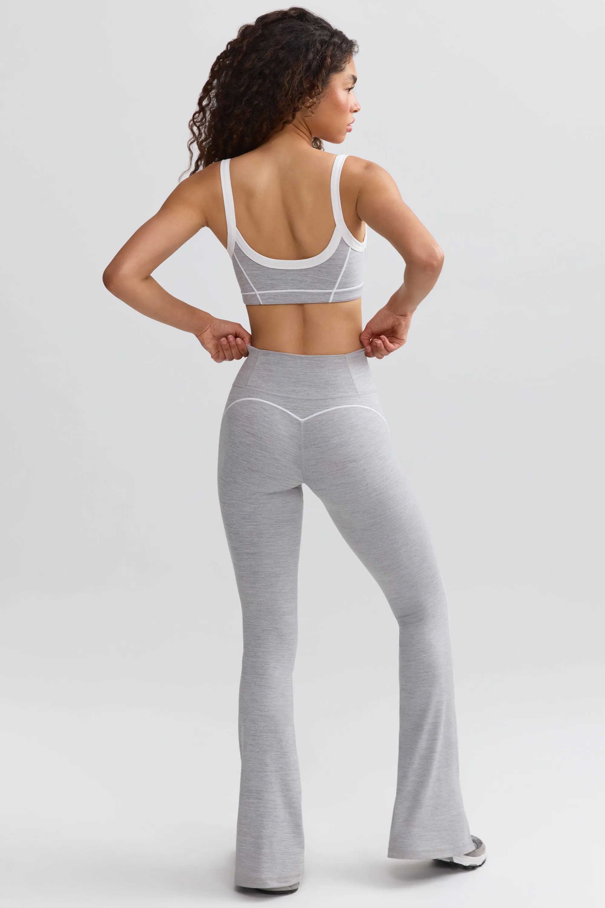 Soft Active Contrast-Trim Flared Trousers in Ice Grey