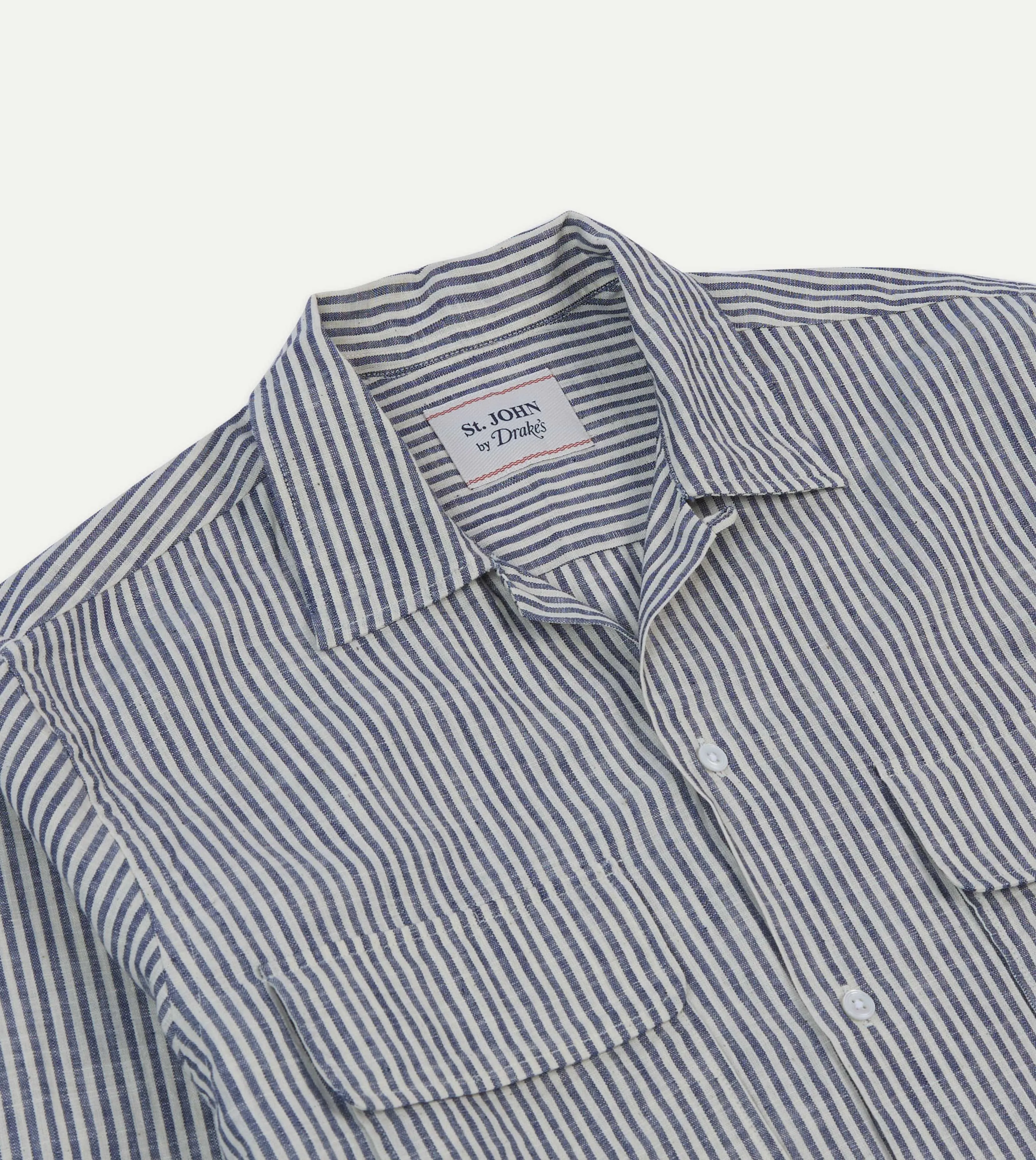 St. JOHN by Drake's Indigo Stripe Linen Camp Collar Long Sleeve Shirt