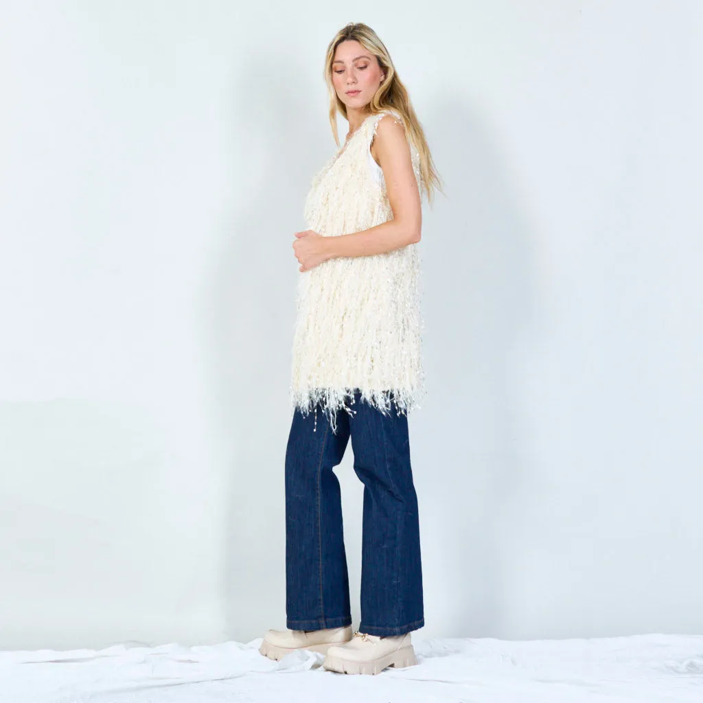 Textured shaggy semi-open cardigan wholesale