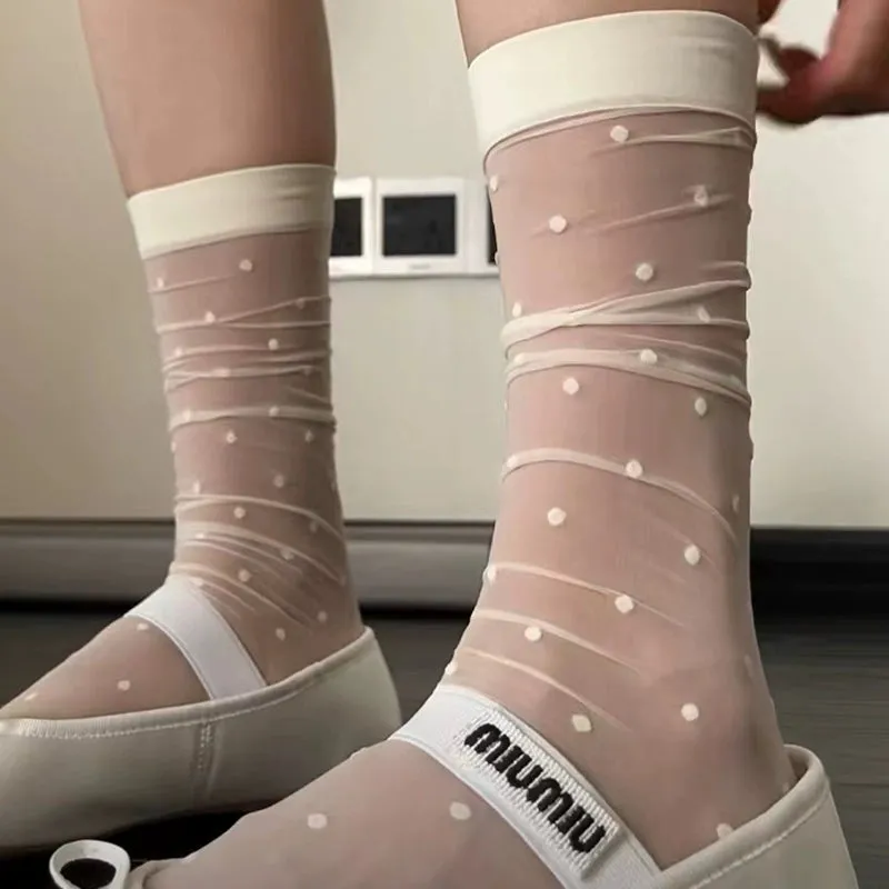 Thin Glass Wire Polka Dot Knee-Length Socks